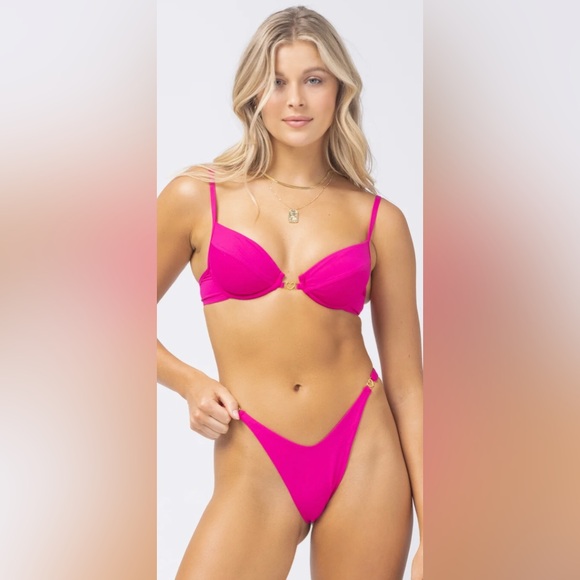 NWT L*Space FULL SET Ziggy Stardust Hot Pink Gold Heart Detail Top + Bottom - Picture 2 of 11